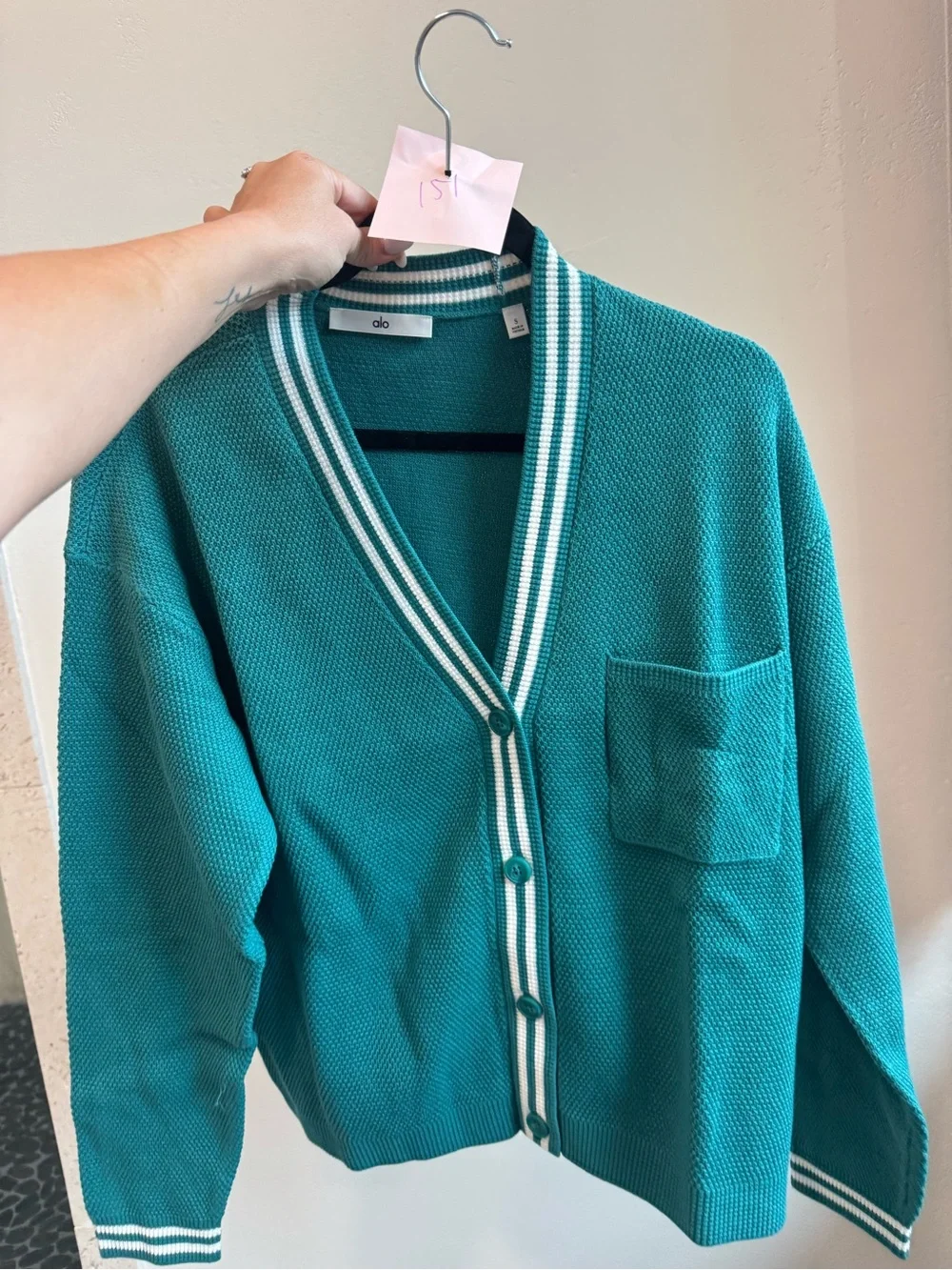 151. ALO Tennis Club sweater knit Cardigan in Emerald Isle